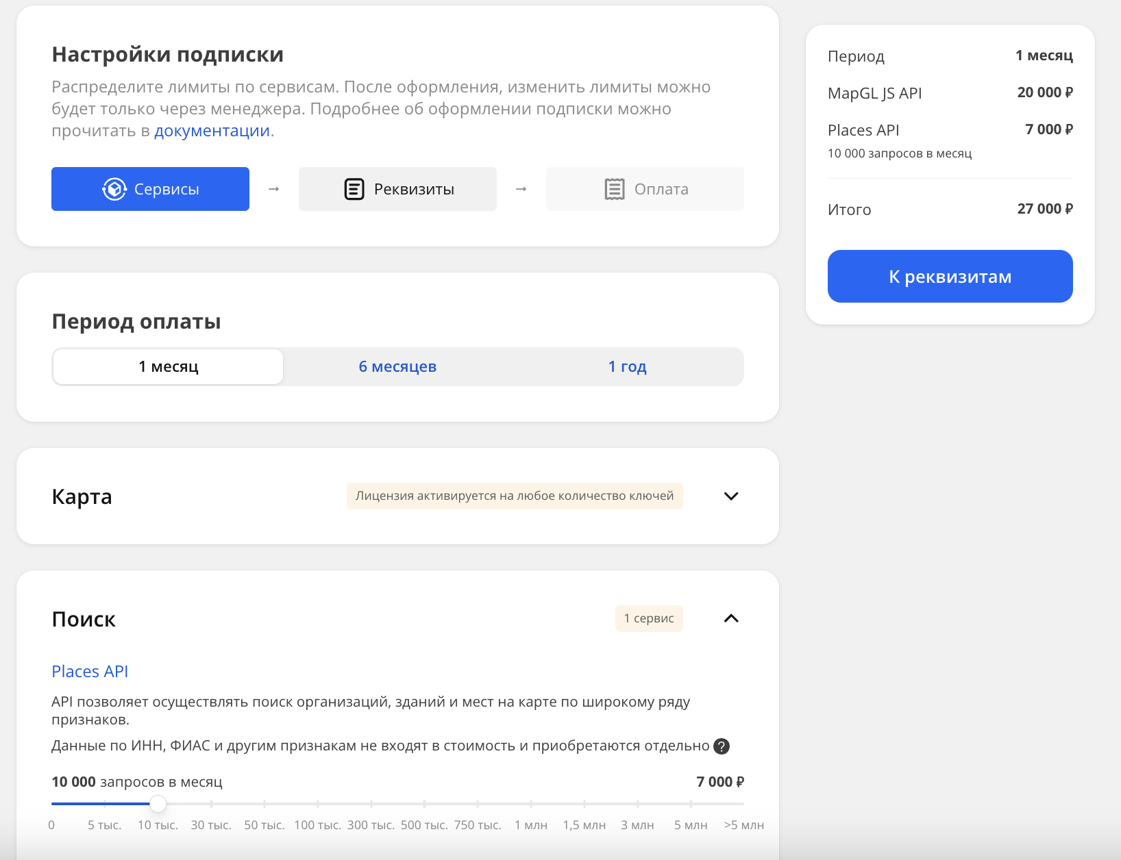 Выбор сервисов