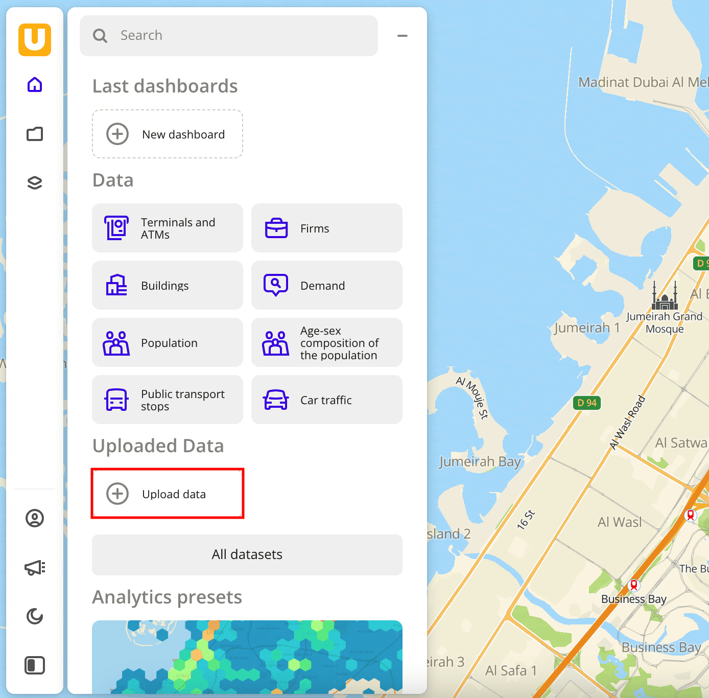Upload data button